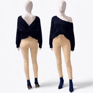 Navy Blue Knit Open Twist Back Sweater